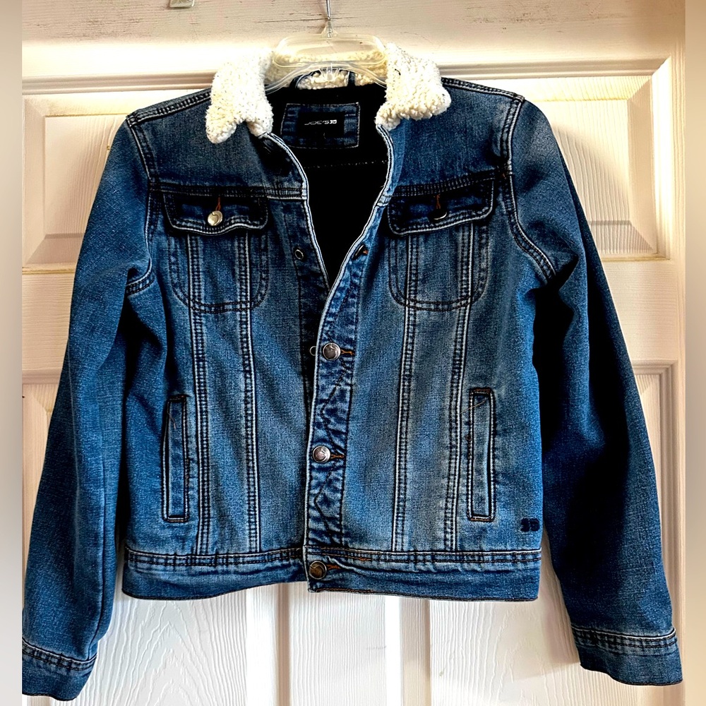 Joe's Jeans 90s‎ Topgun Blue Denim Trucker Jacket White Sherpa Collar Size M
